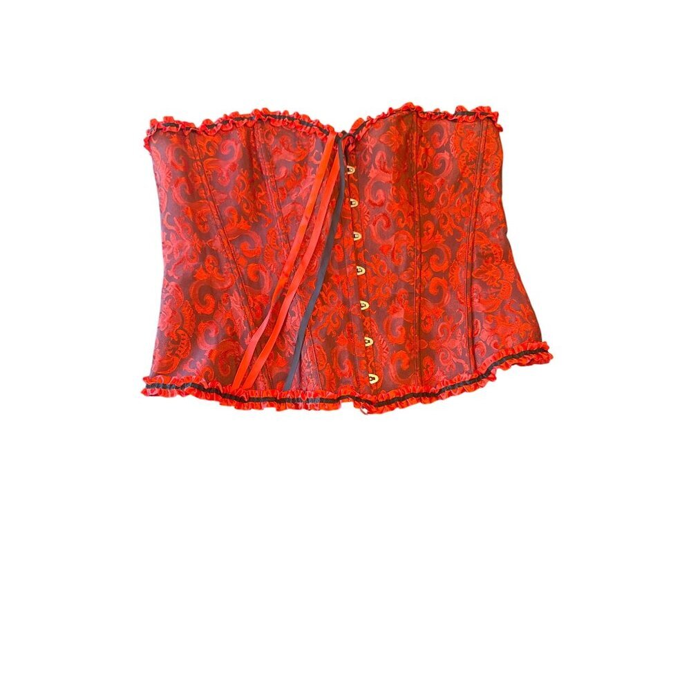 Red &‎ Black Corset Bustier Lace-Up Front & Back Ruffle Trim Size 5XL Goth